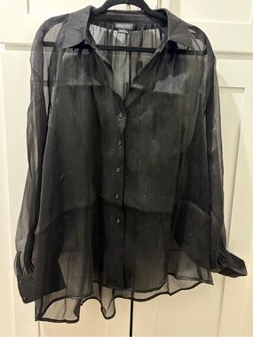 City Chic Black Sheer Button-Down Shirt